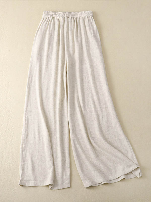xakxx Loose Wide Leg Drawstring Solid Color Casual Pants Bottoms Trousers