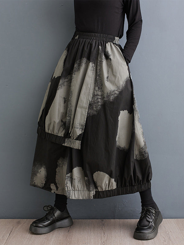 xakxx High Waisted Loose Asymmetric Elasticity Pleated Split-Joint Skirts