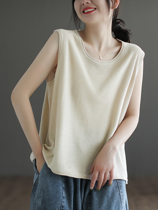 xakxx Loose Sleeveless Solid Color Round-Neck Knitting Vest Top