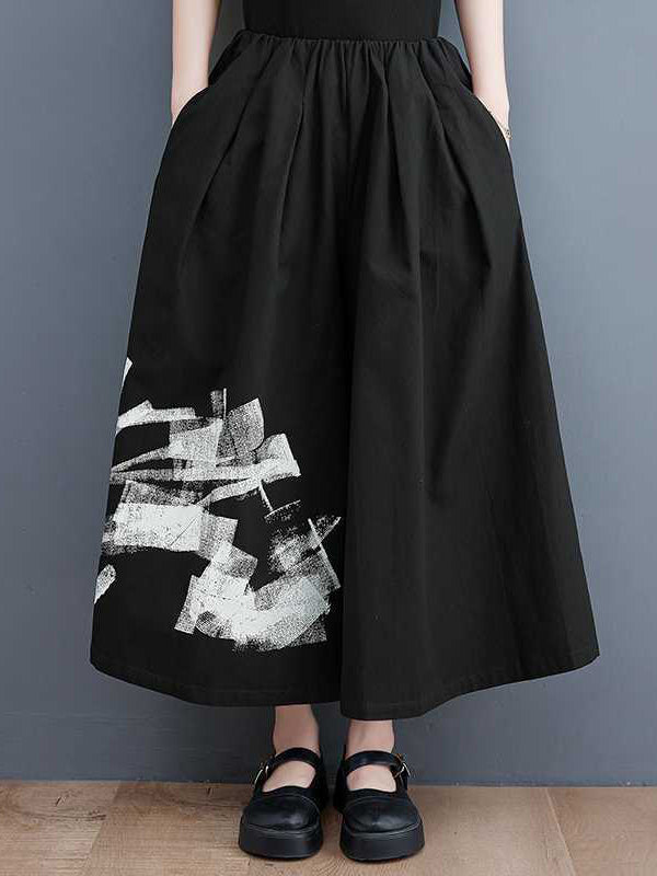 xakxx Loose Wide Leg Abstract Printed Elasticity Casual Pants Bottoms