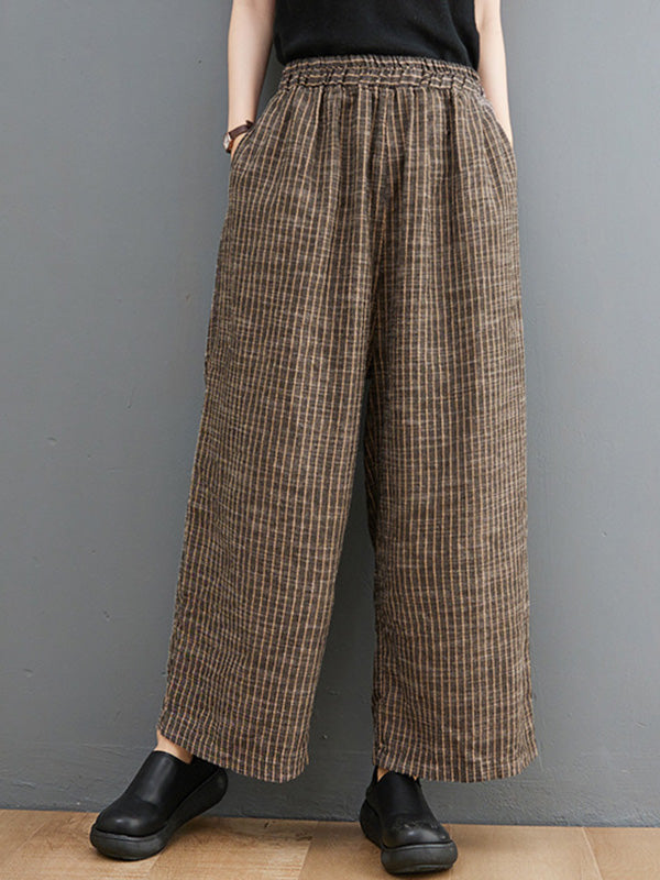 xakxx Vintage Ramie Cotton Notched Collar One Button Suits+Column Pants 2 Pieces Set