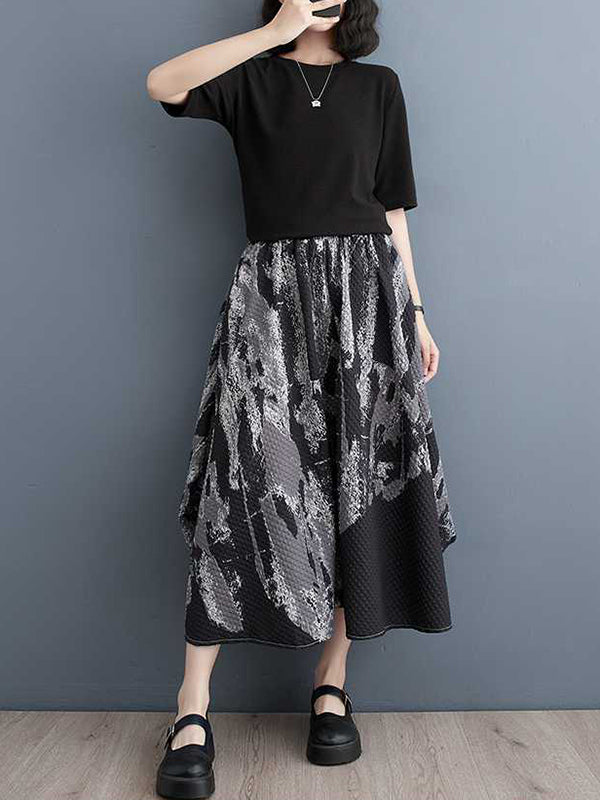 xakxx Loose Elasticity Printed Skirts Bottoms