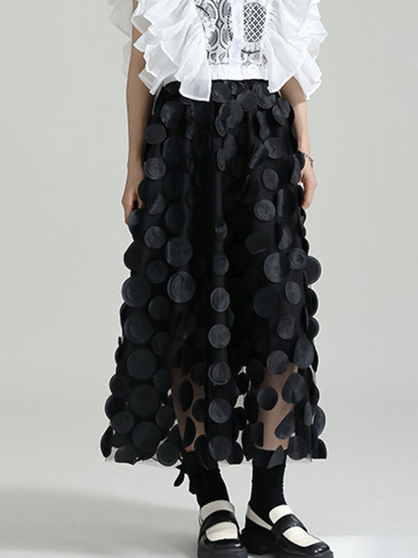 xakxx A-Line High Waisted Mesh Polka-Dot Solid Color Split-Joint Skirts Bottoms