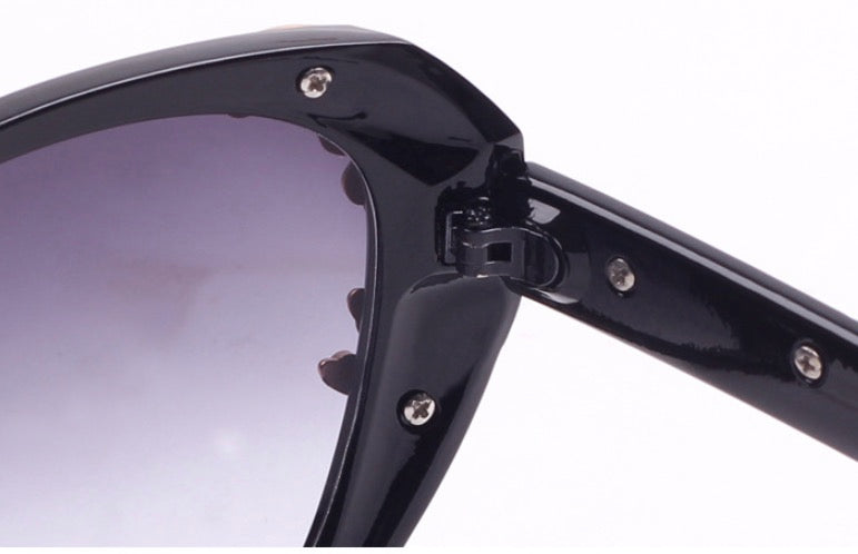 xakxx Women's Vintage Gold-tone Roses Carving Oversize Black Frame Sunglasses
