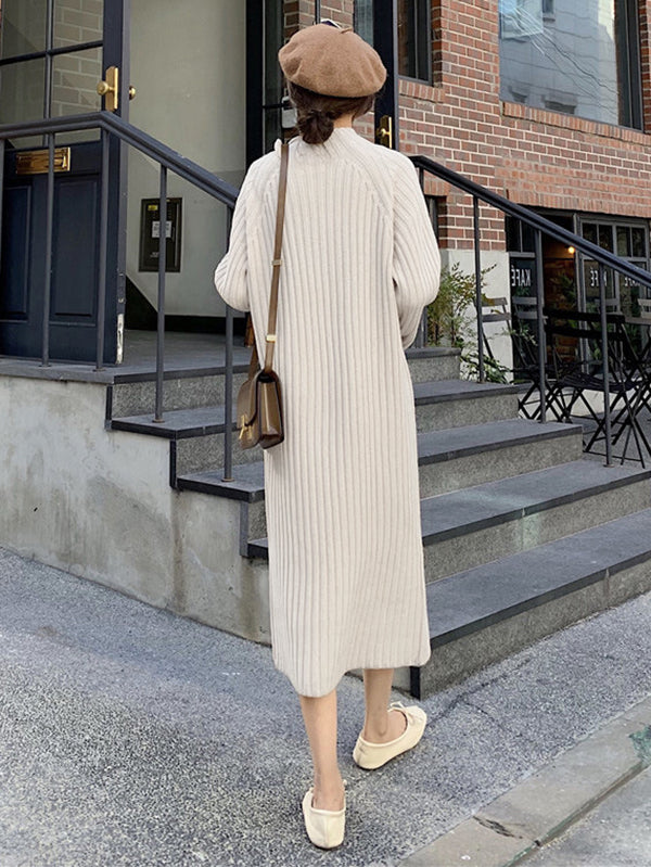 xakxx Urban Loose Long Sleeves Solid Color High-Neck Sweater Dresses
