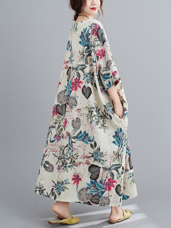xakxx Vintage Floral Round-Neck Dress