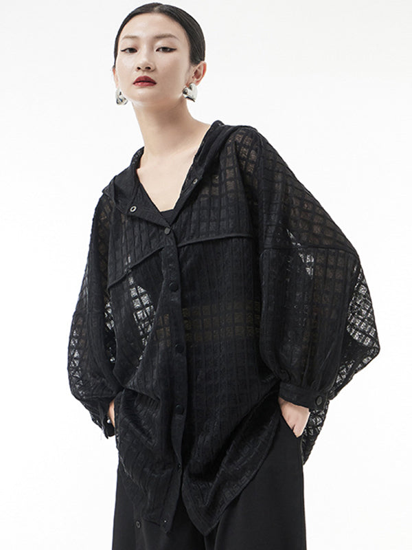 xakxx Loose Batwing Sleeves Sun Protection See-Through Blouse