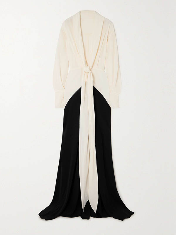 xakxx Long Sleeves Loose Contrast Color V-Neck Evening Dresses Maxi Dresses