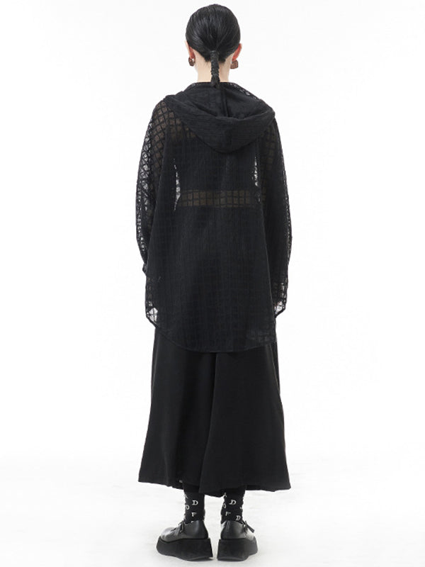 xakxx Loose Batwing Sleeves Sun Protection See-Through Blouse