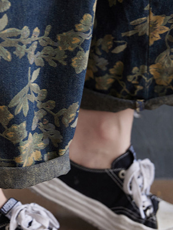 xakxx Oversize Floral Printed Denim Overalls