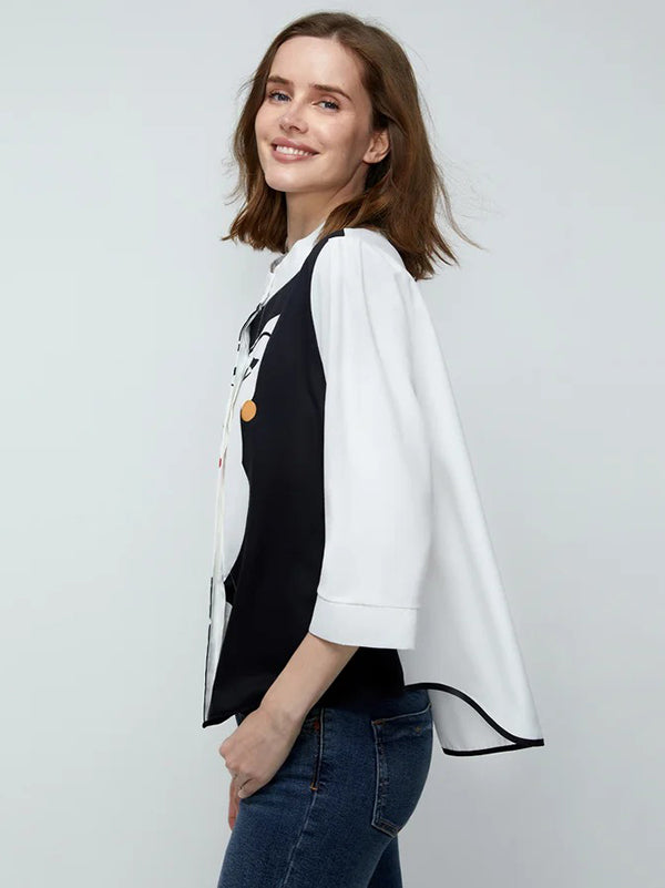 xakxx Casual Three-Quarter Sleeves Figure Buttoned Printed Stand Collar Blouses&Shirts Tops