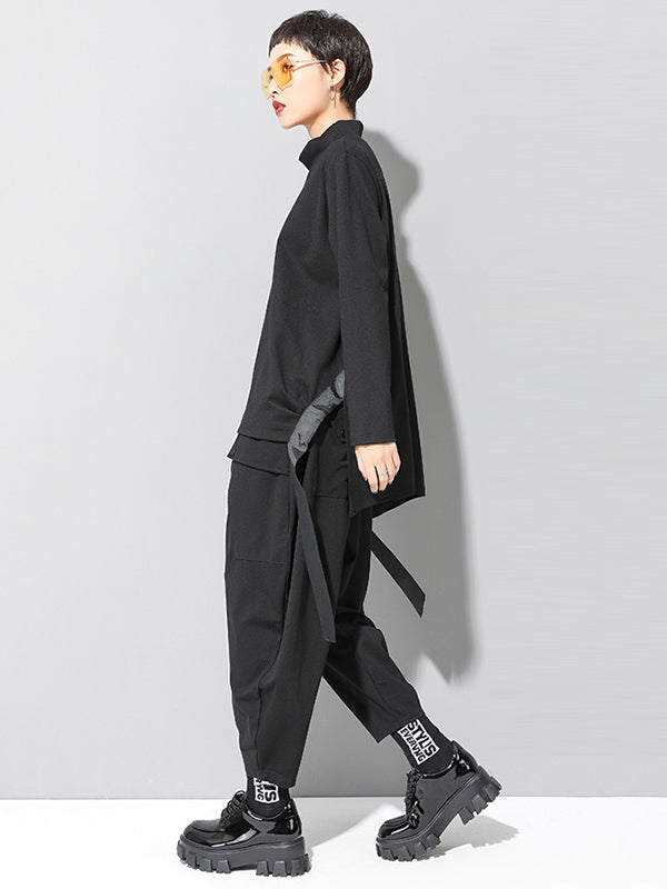 xakxx Stylish Black Asymmetric Elasticity Harem Pants