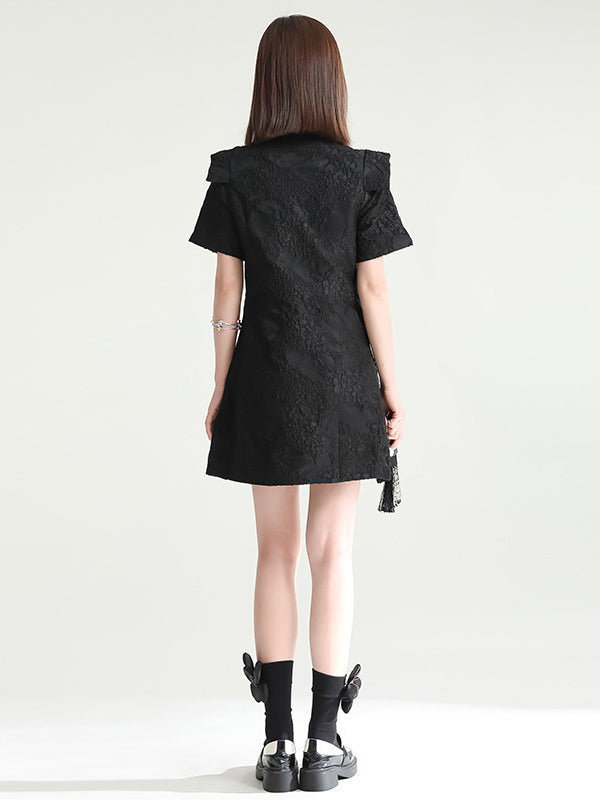 xakxx Vintage Contrast Color Applique Embroidered Short Cheongsams Mini Dress