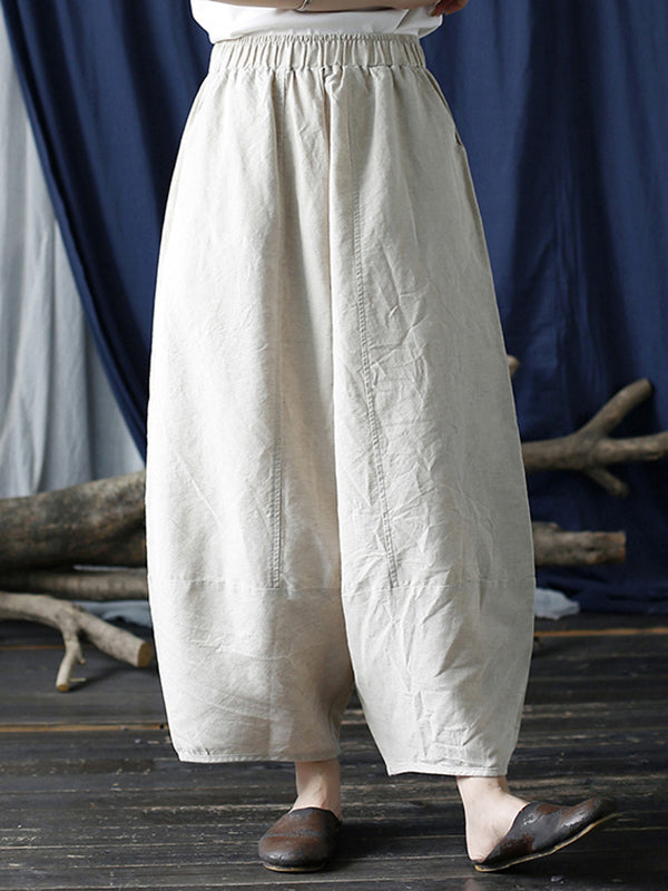 xakxx Simple Solid Color Elasticity Waisted Wide Leg Pants