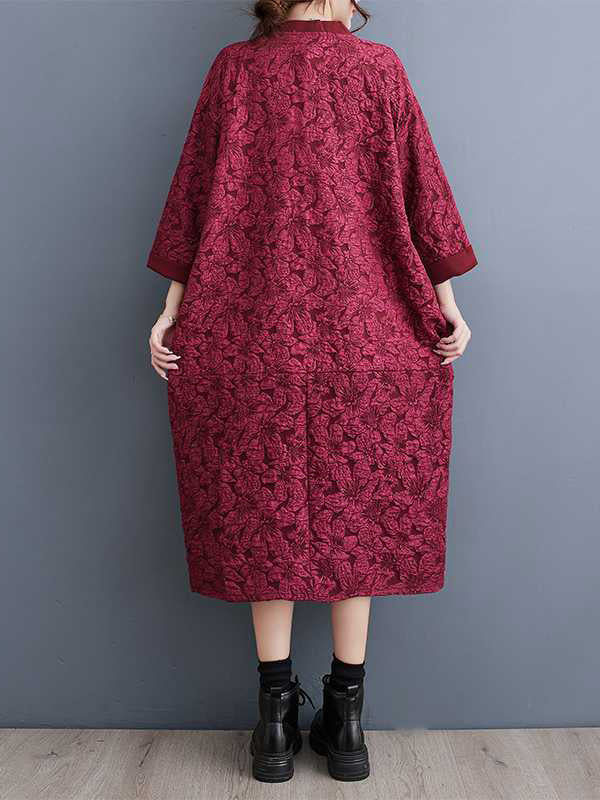 xakxx A-Line Half Sleeves Asymmetric Buttoned Jacquard V-Neck Midi Dresses