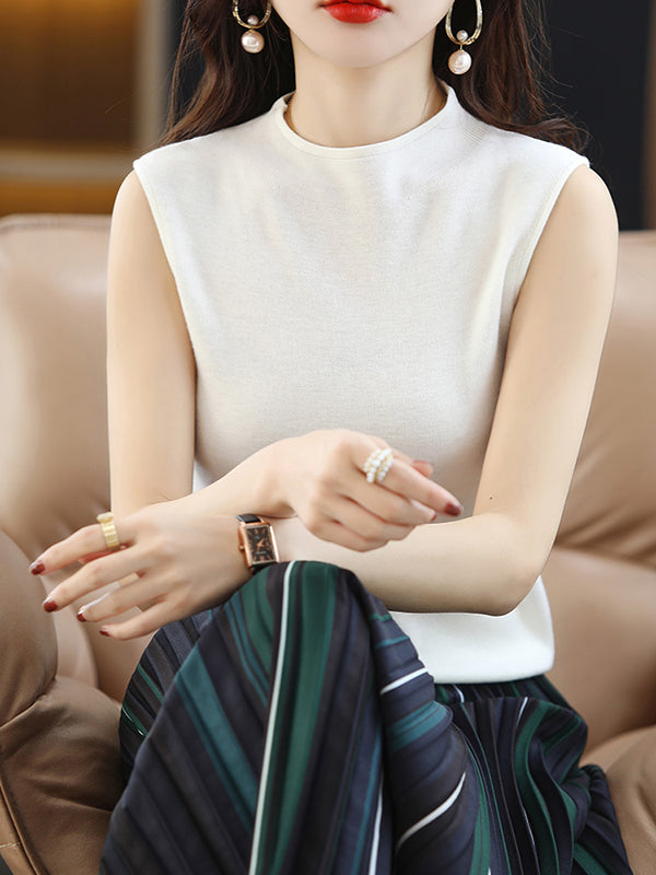 xakxx Simple Casual Solid Color Knitting Vest Top