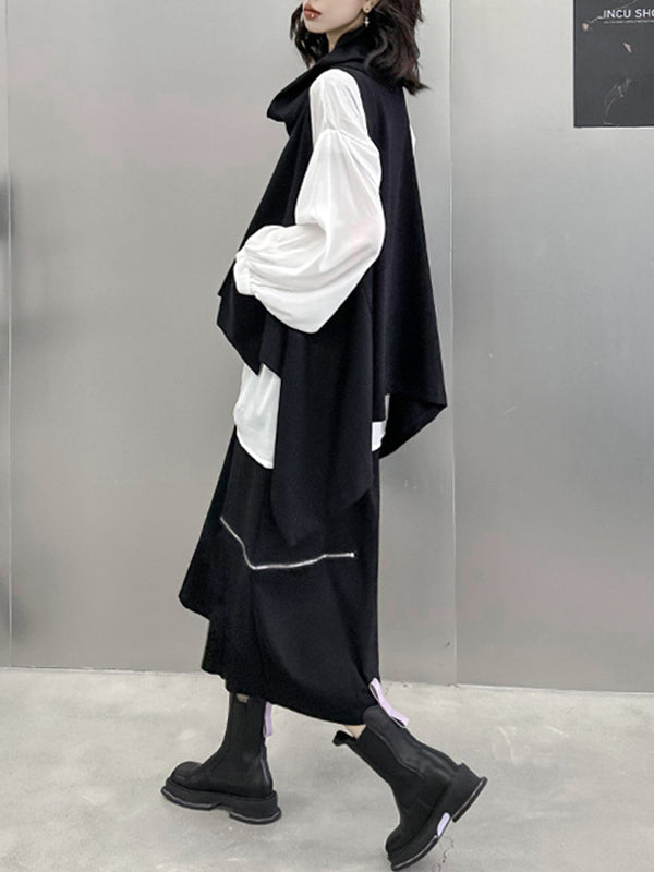 xakxx High-Low Irregular Clipping Hooded Solid Color Heaps Collar Vest Top