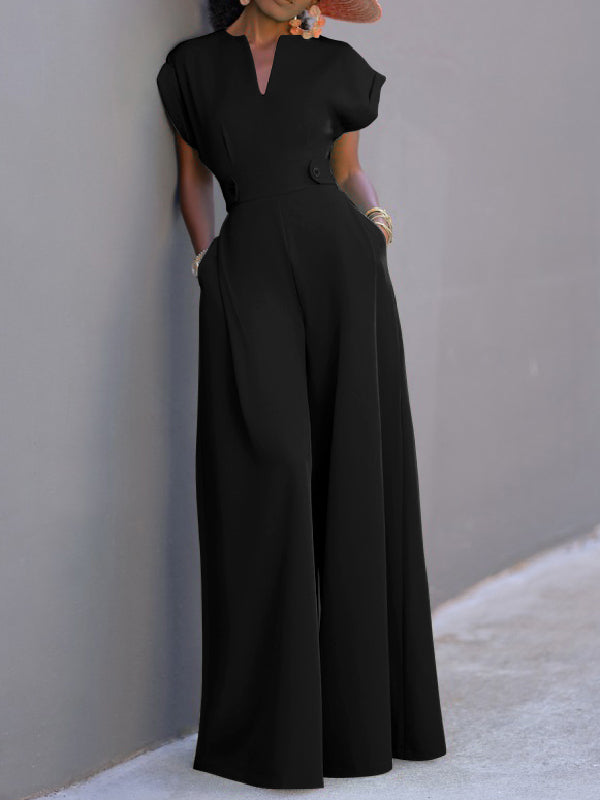 xakxx Urban Cap Sleeve Solid Color Wide Leg Jumpsuits