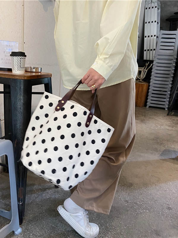xakxx Vintage Canvas Polka-Dot Printed Makeup Tote Bag Bucket Bag