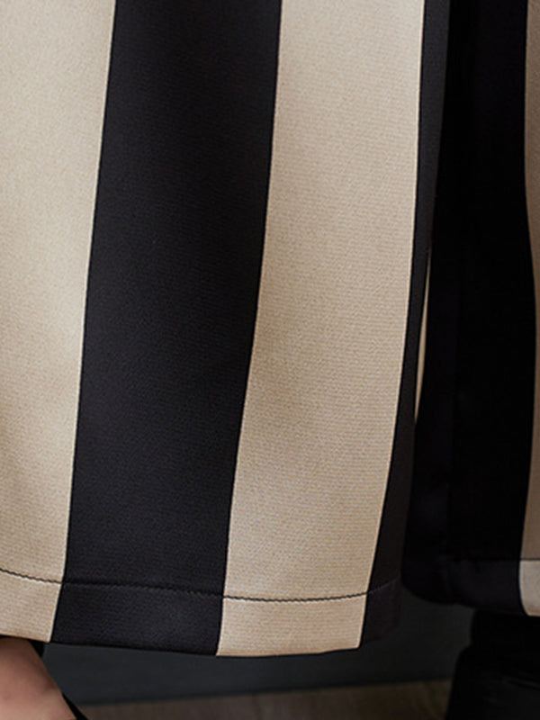 xakxx Irregular Clipping Loose Striped Round-Neck T-Shirt + Wide Leg Pants Two Pieces Set
