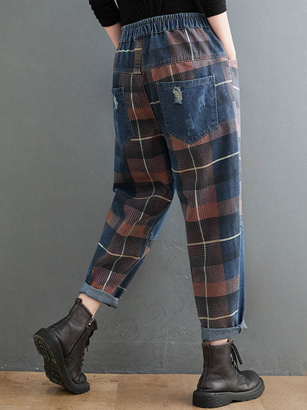 xakxx Original Artistic Retro Plaid Jean Pants