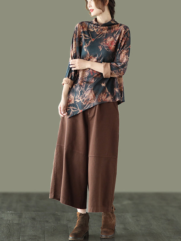 xakxx Simple Wide Leg Loose Solid Color Casual Pants Bottoms