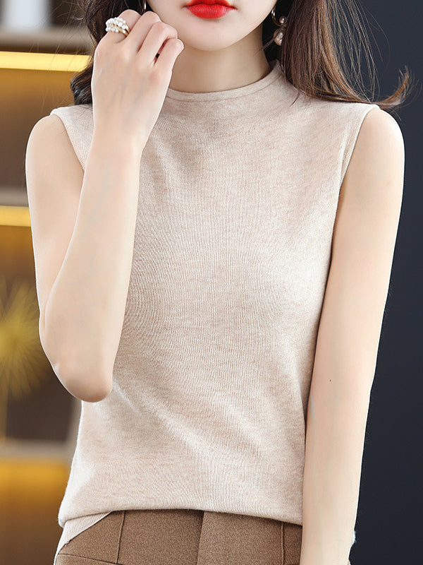 xakxx Simple Casual Solid Color Knitting Vest Top