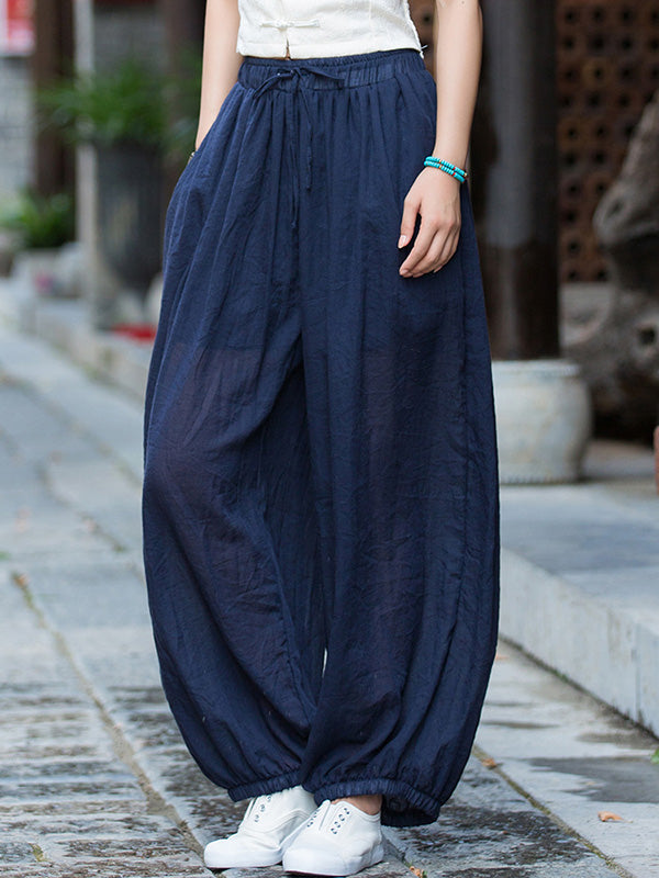 xakxx Vintage Wide Leg Loose Solid Color Bloomers Pants
