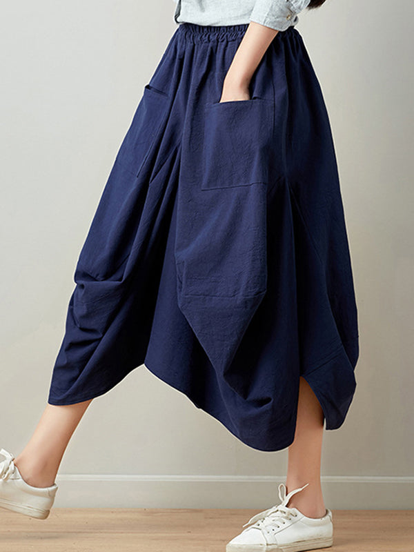 xakxx Artistic Retro Ramie Cotton 6 Colors Loose Irregular Elasticity Skirt
