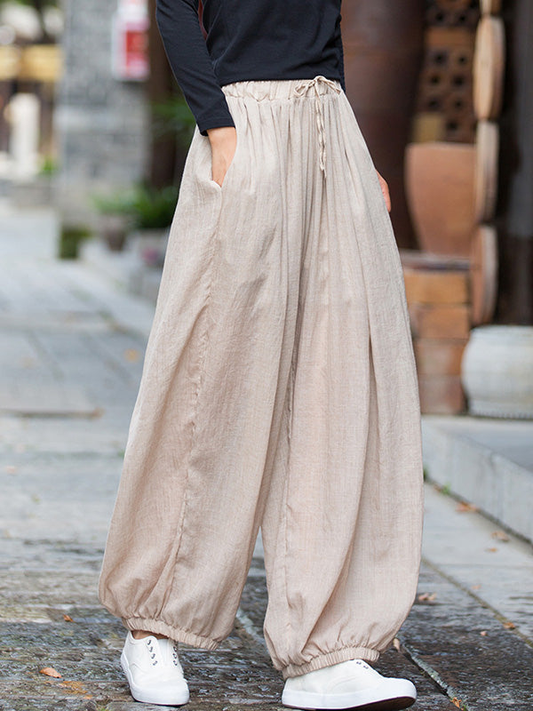 xakxx Vintage Wide Leg Loose Solid Color Bloomers Pants