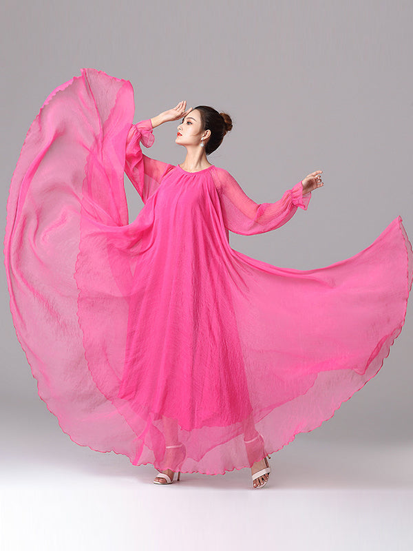 xakxx Artistic Retro Vintage Loose Solid Color Maxi Dress