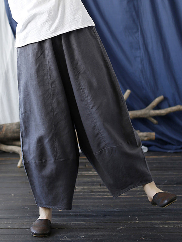 xakxx Simple Solid Color Elasticity Waisted Wide Leg Pants