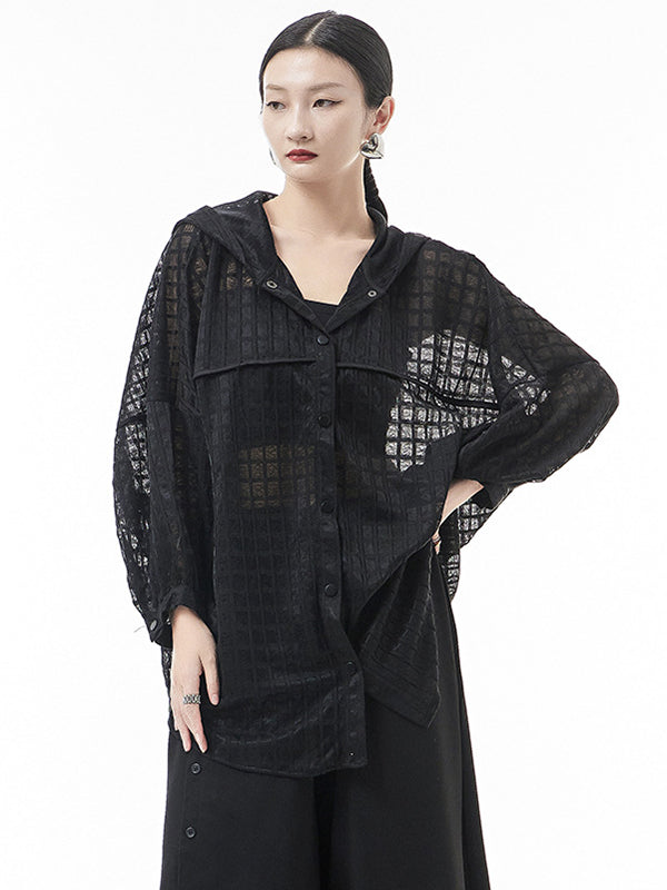 xakxx Loose Batwing Sleeves Sun Protection See-Through Blouse
