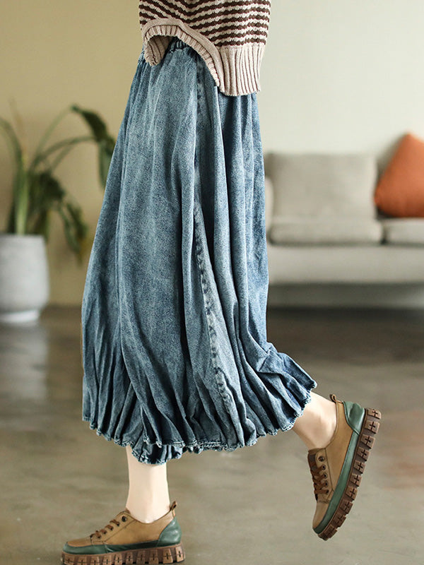 xakxx Vintage Elastic Waist Wide Leg Over Size Jean Pants