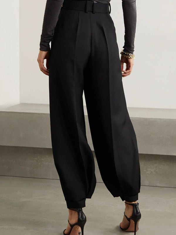 xakxx Simple High Waisted Black Casual Harem Pants Bottoms