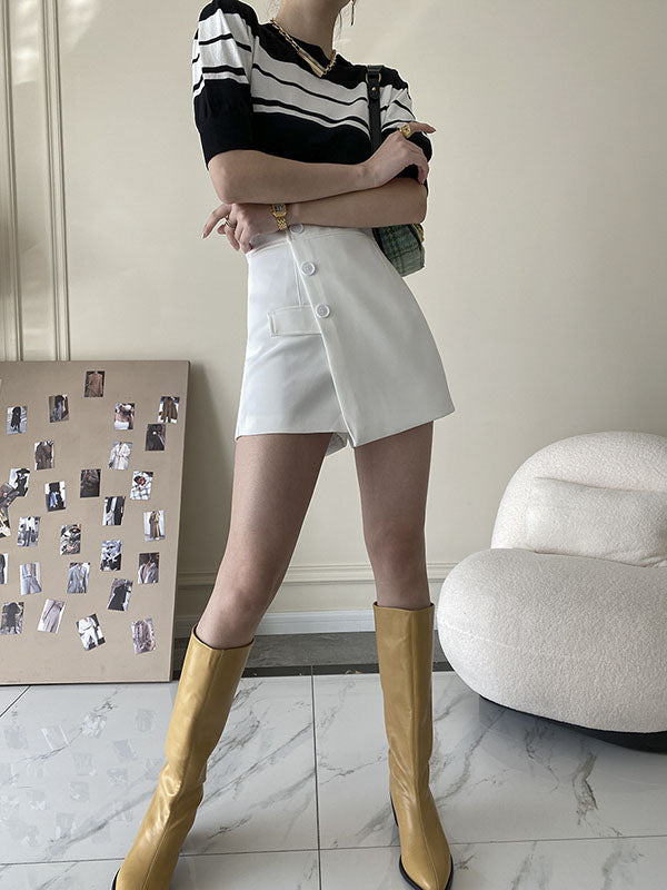 xakxx High Waisted Irregular Clipping Solid Color Culotte Shorts Bottoms