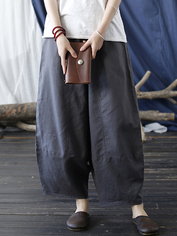 xakxx Simple Solid Color Elasticity Waisted Wide Leg Pants