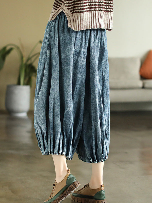 xakxx Vintage Elastic Waist Wide Leg Over Size Jean Pants
