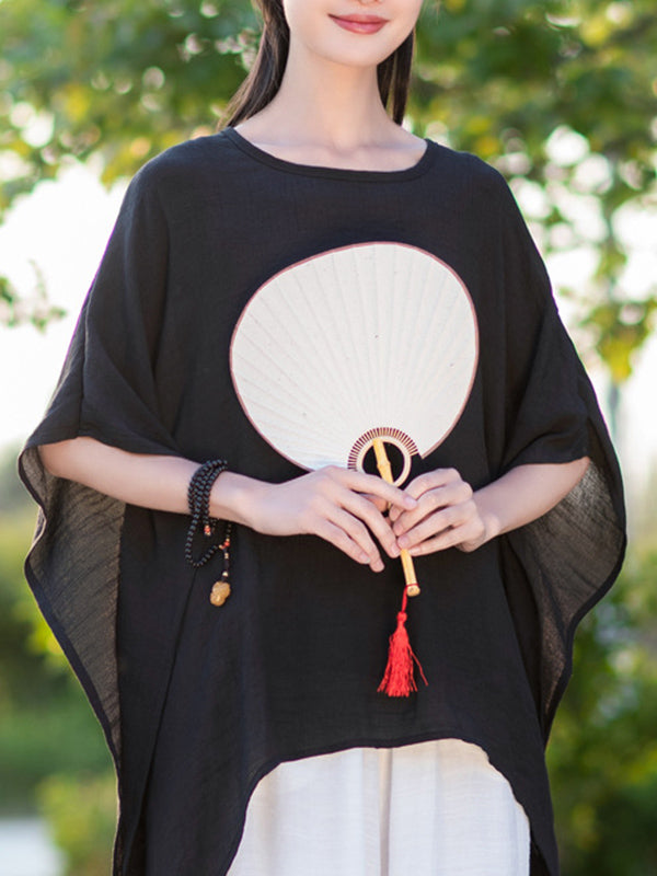 xakxx Half Sleeves High-Low See-Through Solid Color Round-Neck Blouses