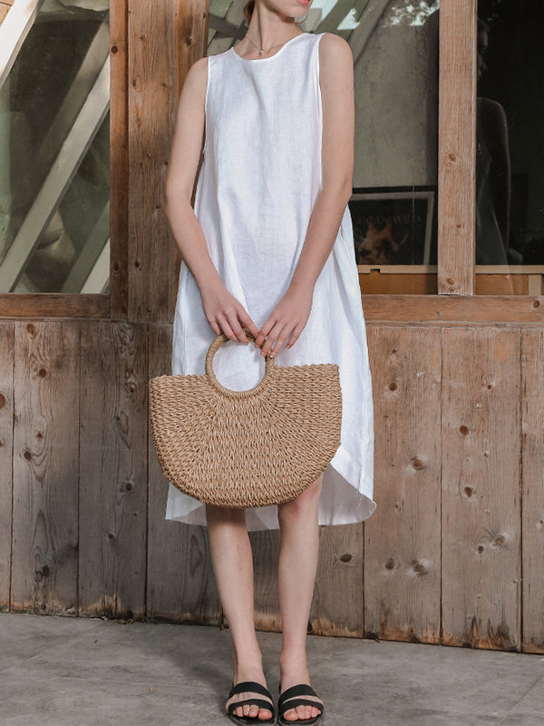 xakxx High-Low Loose Solid Color Round-Neck Midi Dresses
