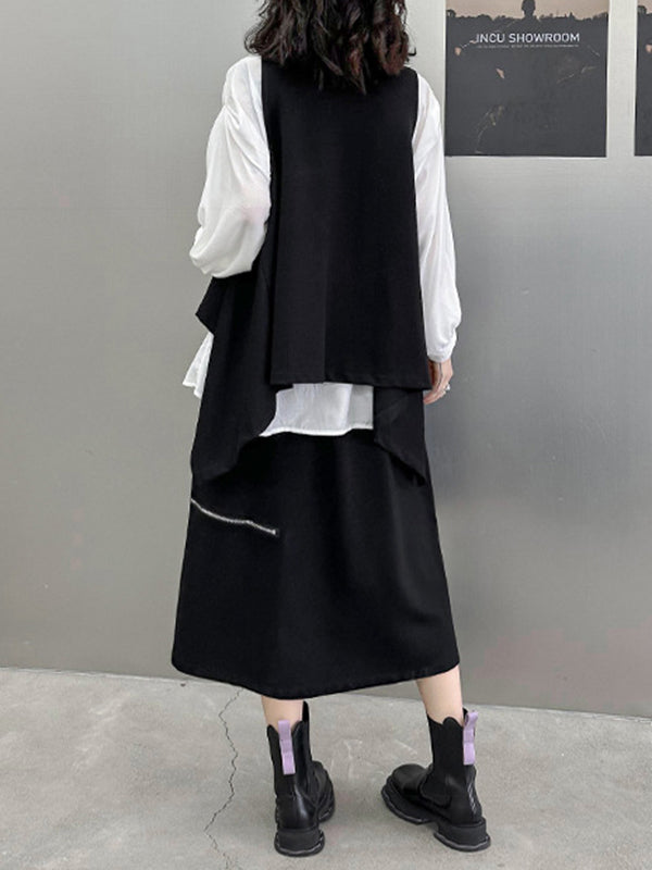 xakxx High-Low Irregular Clipping Hooded Solid Color Heaps Collar Vest Top
