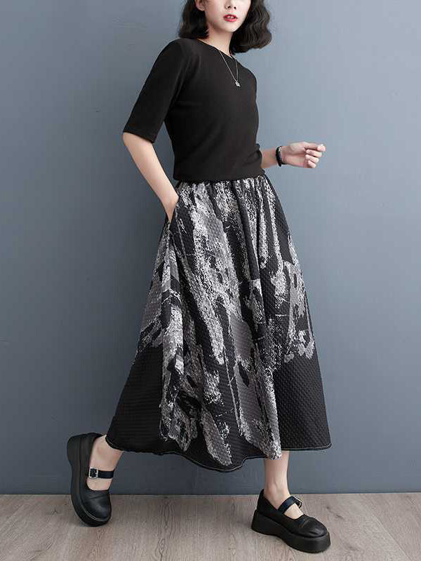 xakxx Loose Elasticity Printed Skirts Bottoms
