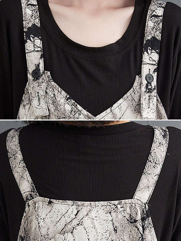 xakxx Vintage Printed Loose Wide Leg Overalls