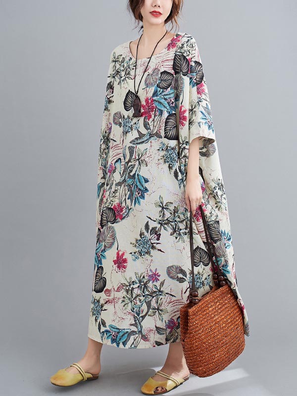 xakxx Vintage Floral Round-Neck Dress