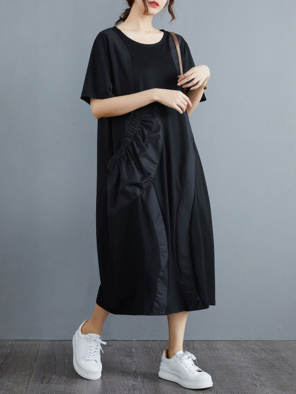 xakxx Simple Casual Solid Color Split-Joint Midi Dress