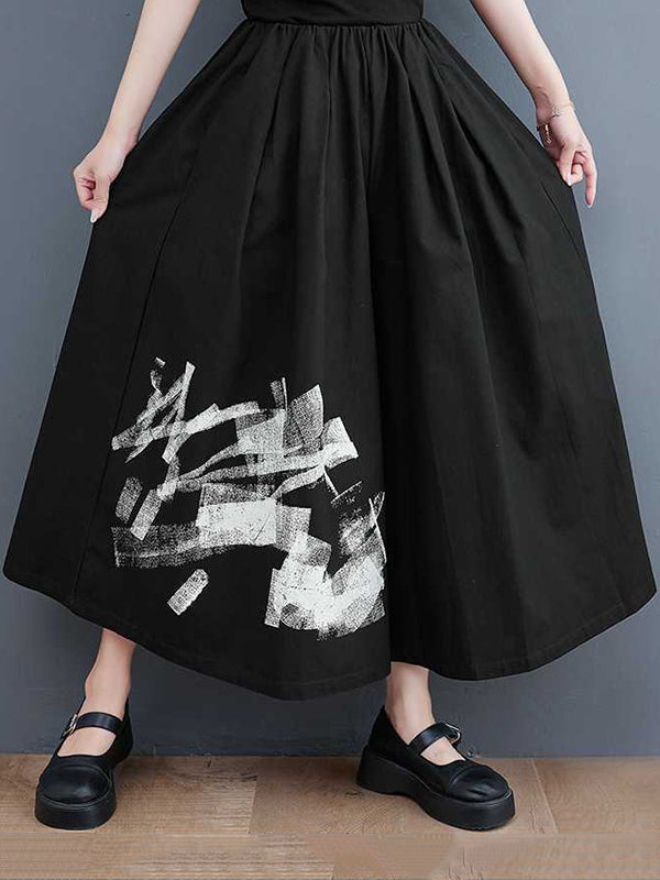 xakxx Loose Wide Leg Abstract Printed Elasticity Casual Pants Bottoms