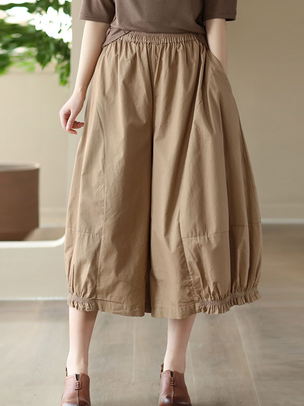 xakxx Cropped Pleated Wide Leg Casual Pants Bottoms
