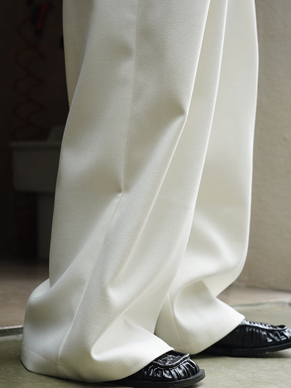xakxx Loose Pleated Solid Color Wide Leg Pants Bottoms