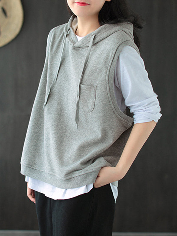 xakxx Artistic Retro Solid Hooded Vest