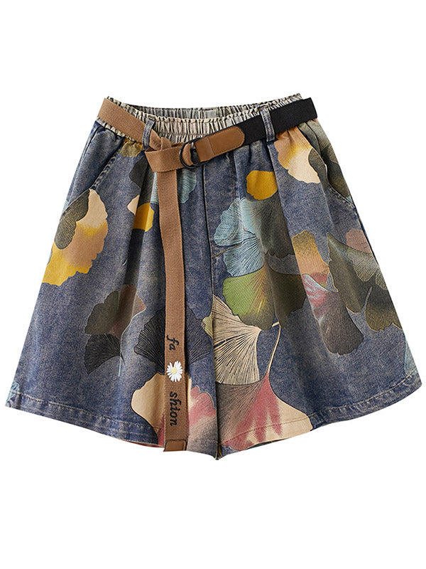 xakxx Original Floral Wide Leg Denim Shorts Bottoms